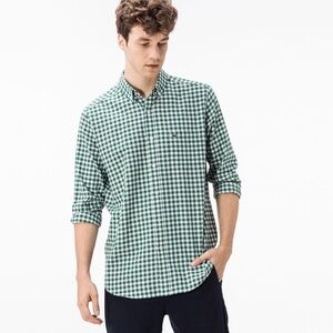 Lacoste Men's Green white Checkered Shirt button down size 40 new plaid